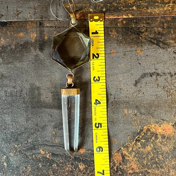 Genuine Faceted Smoky Quartz and Quartz Point Pendant/Sun Catcher, 6" - Picture 2 of 6